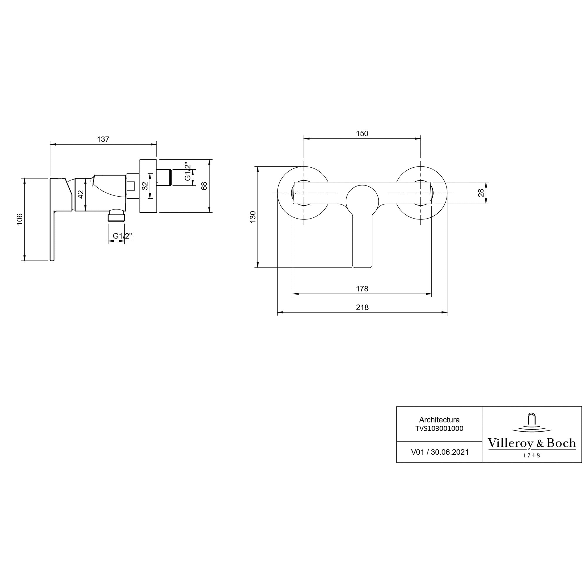 Villeroy & Boch Architectura Single-Lever Shower Mixer - Chrome