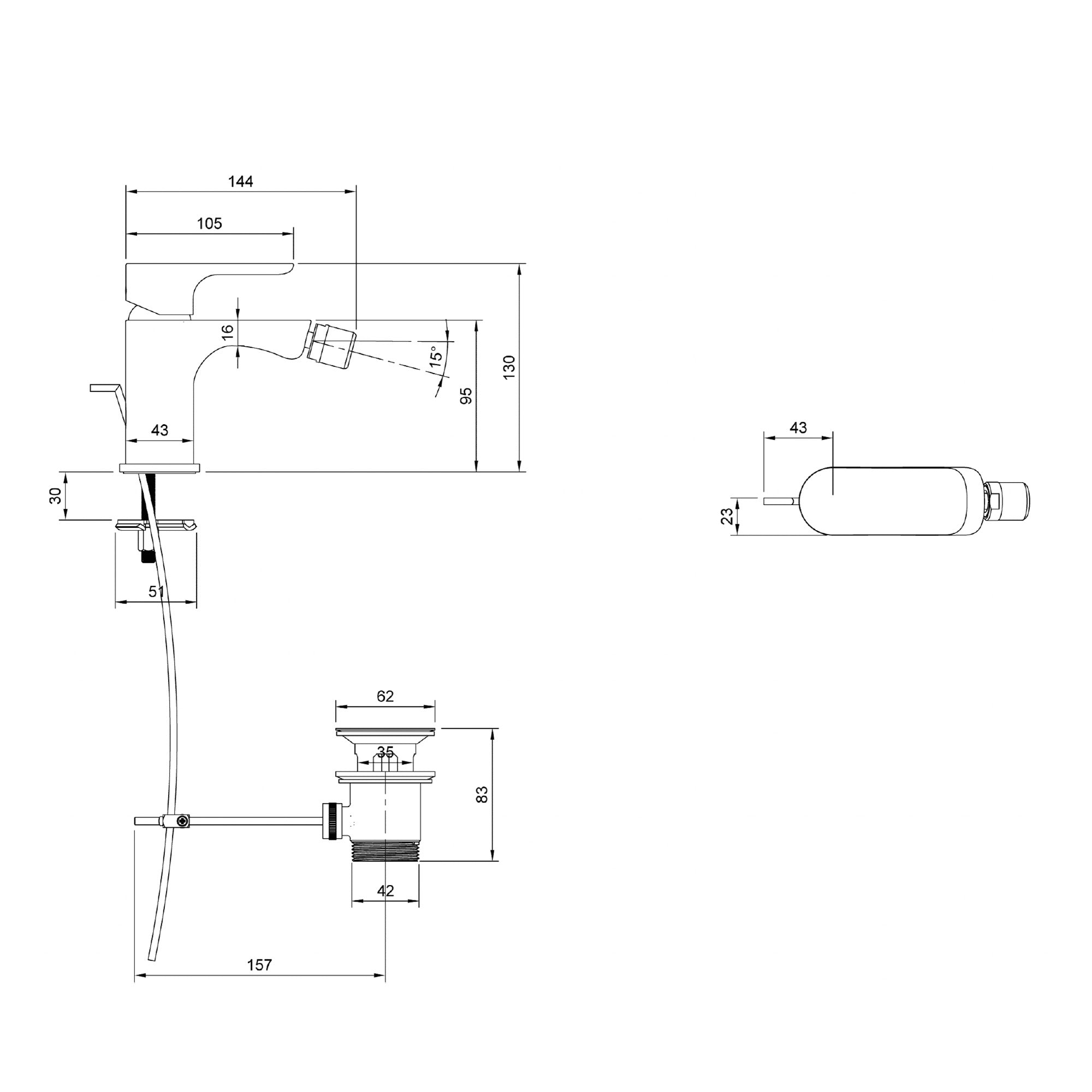 Villeroy & Boch O.novo Bidet Mixer Single Lever - With Push Open Waste