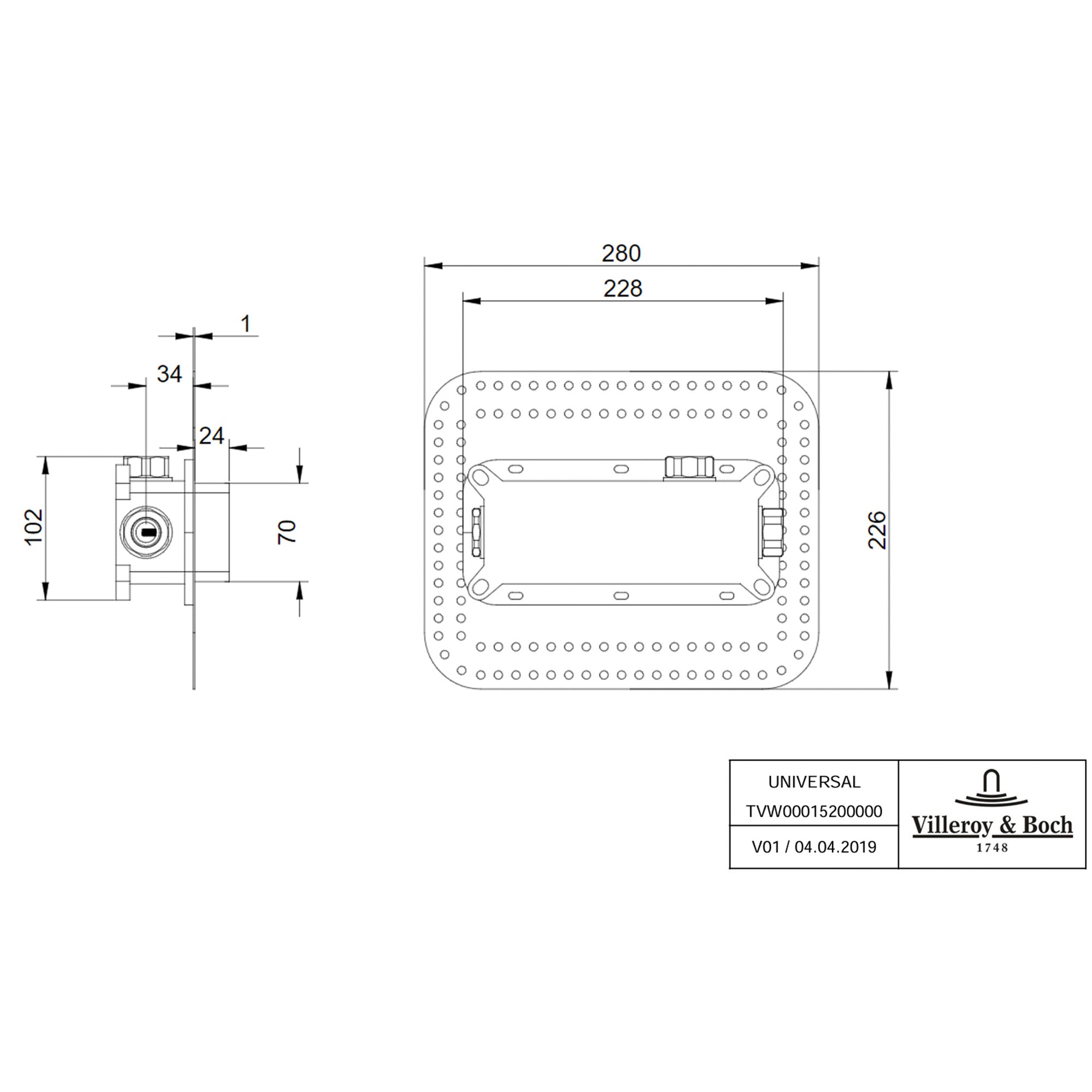 Villeroy & Boch Universal Taps & Fittings Universal Concealed Installation Unit for Single-Lever Mixer