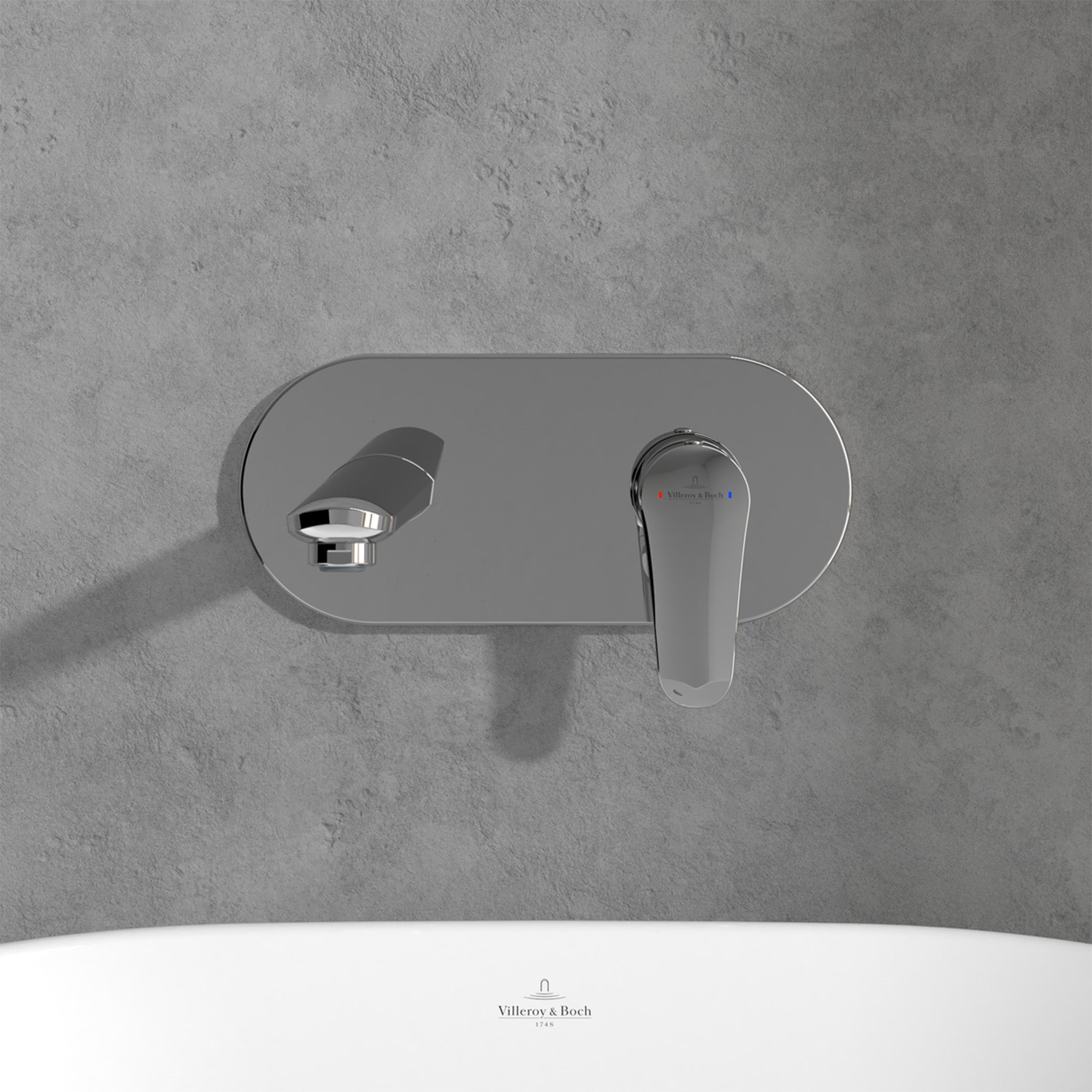 Villeroy & Boch O.novo Start Basin Mixer Single Lever Wall Mounted - Push-Open Slotted Waste
