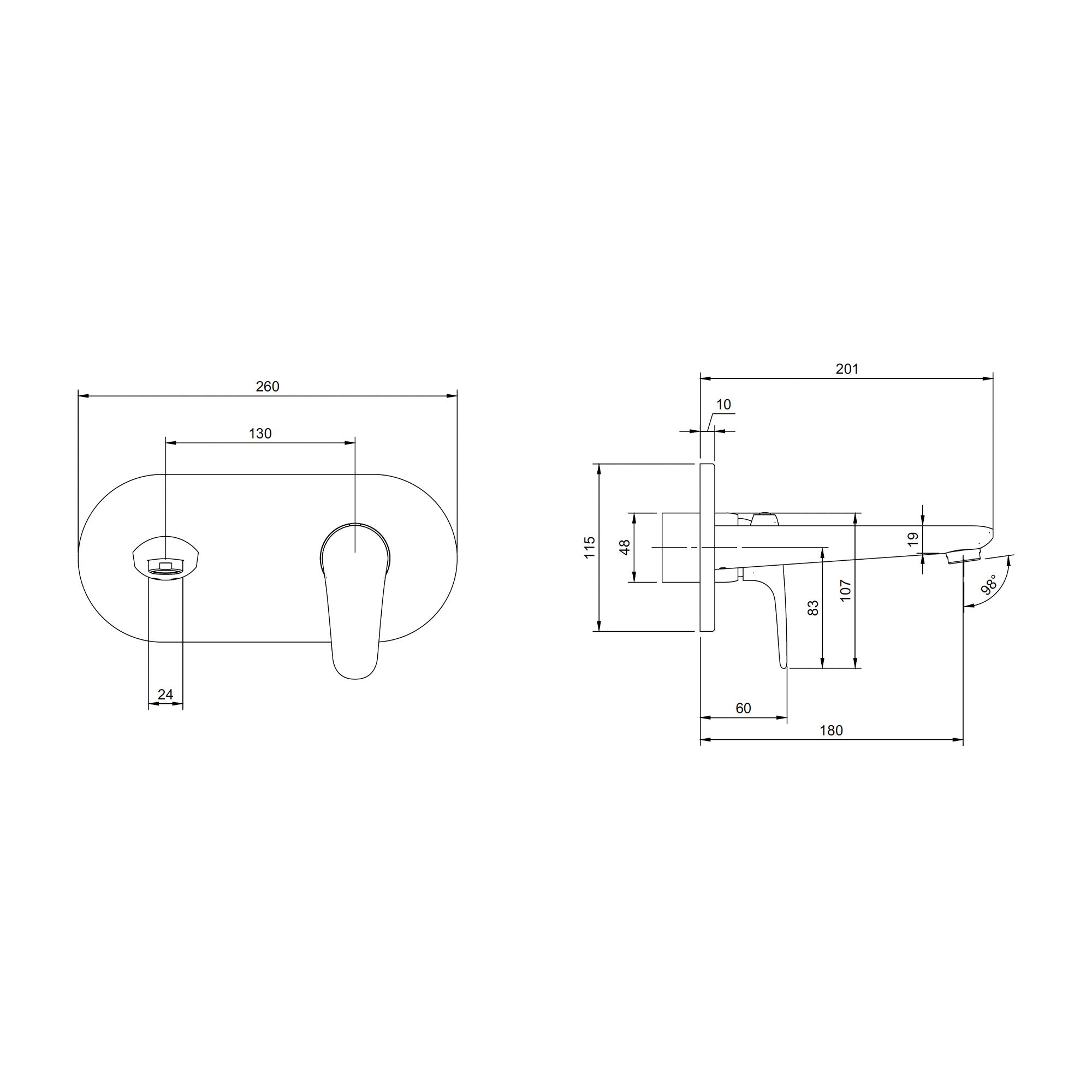Villeroy & Boch O.novo Start Basin Mixer Single Lever Wall Mounted - Push-Open Slotted Waste