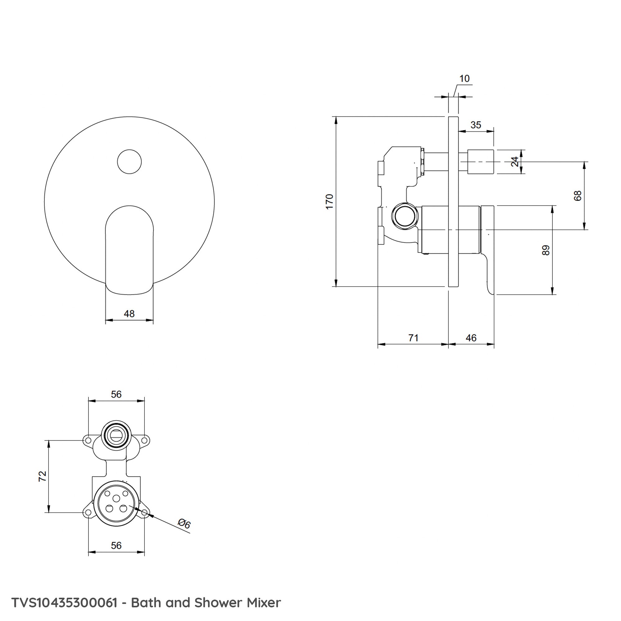 Villeroy & Boch O.novo Start Bath and Shower Mixer Single Lever - Wall Mounted
