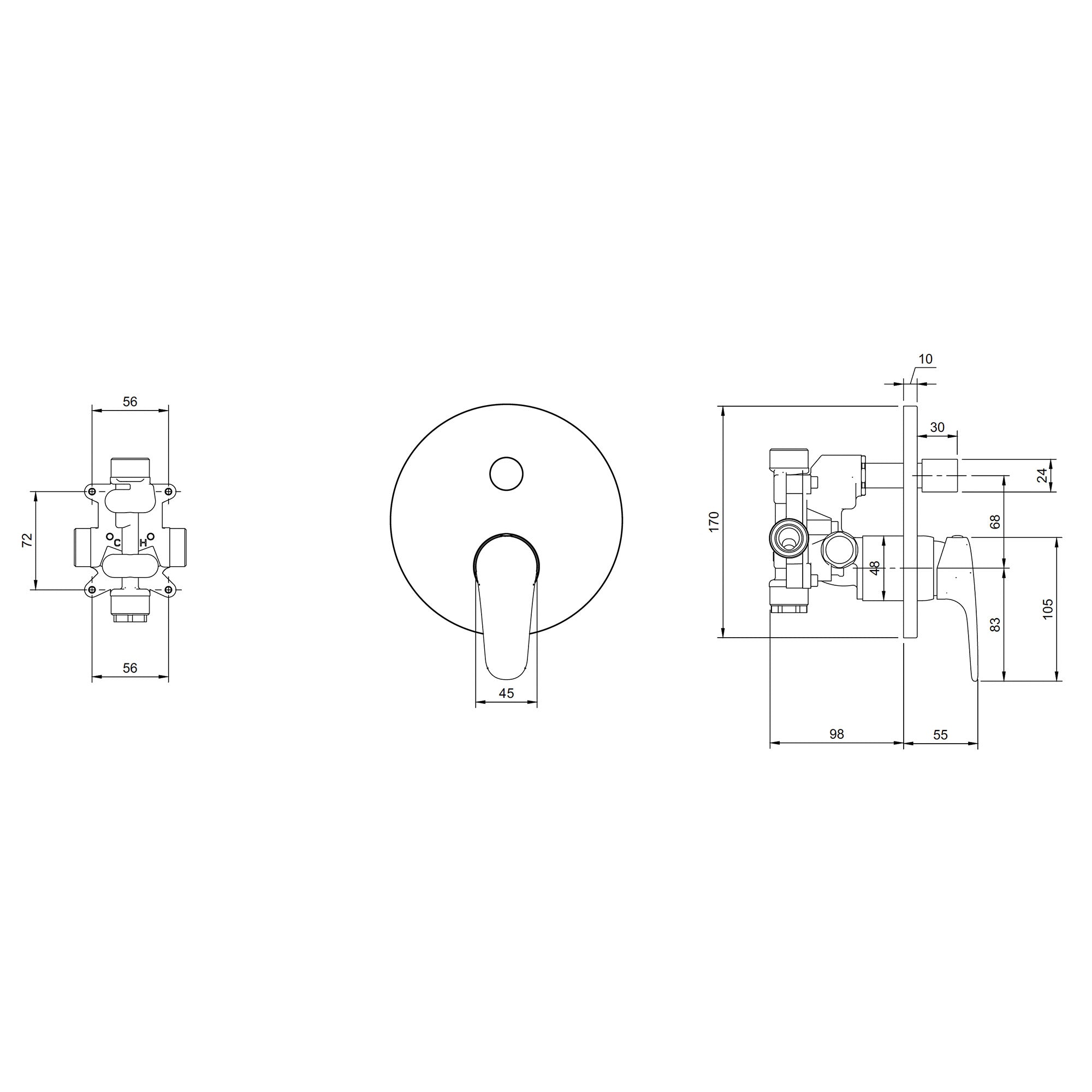 Villeroy & Boch O.novo Start Bath & Shower Mixer Single Lever Wall Mounted