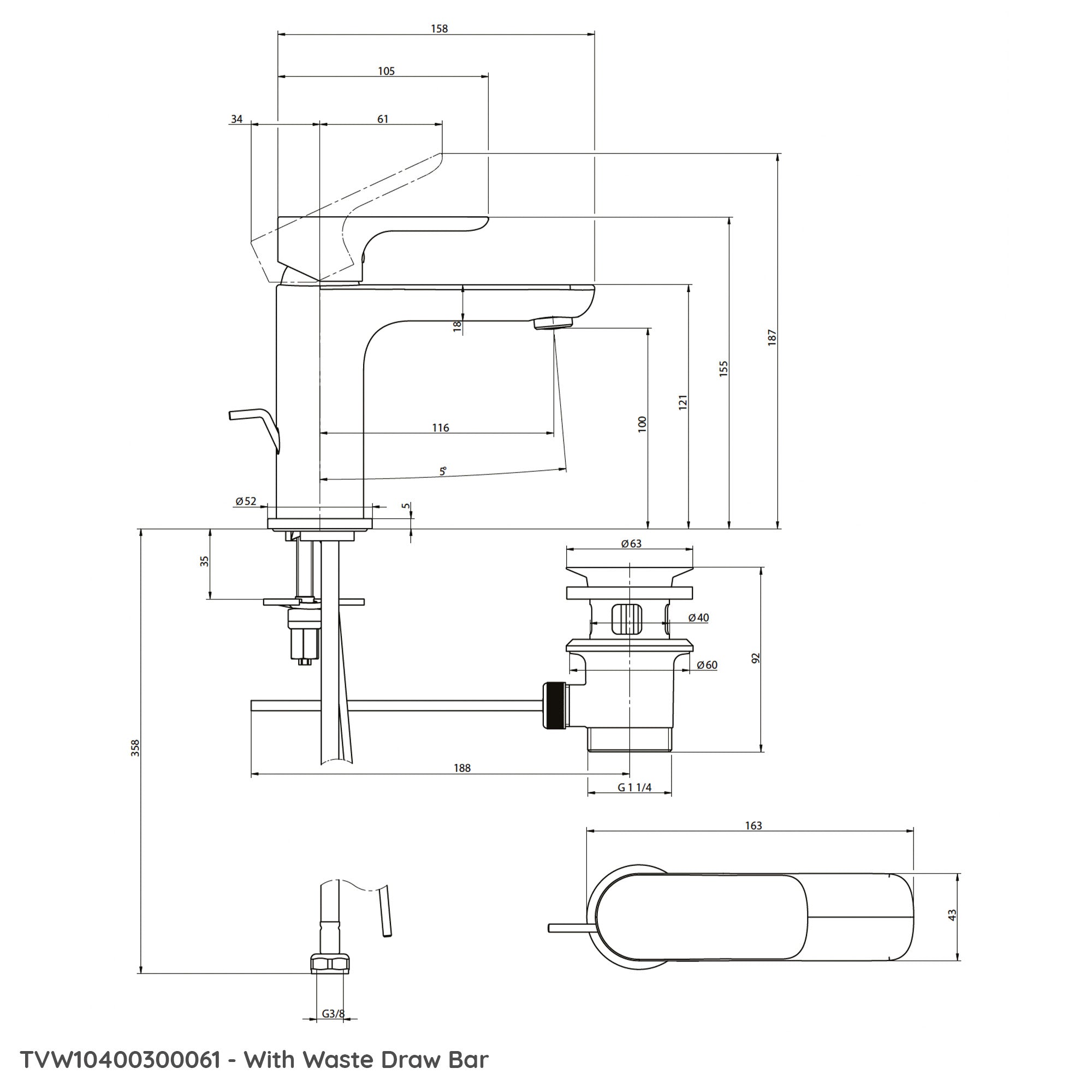 Villeroy & Boch O.novo Basin Mixer Single Lever - With Waste Option