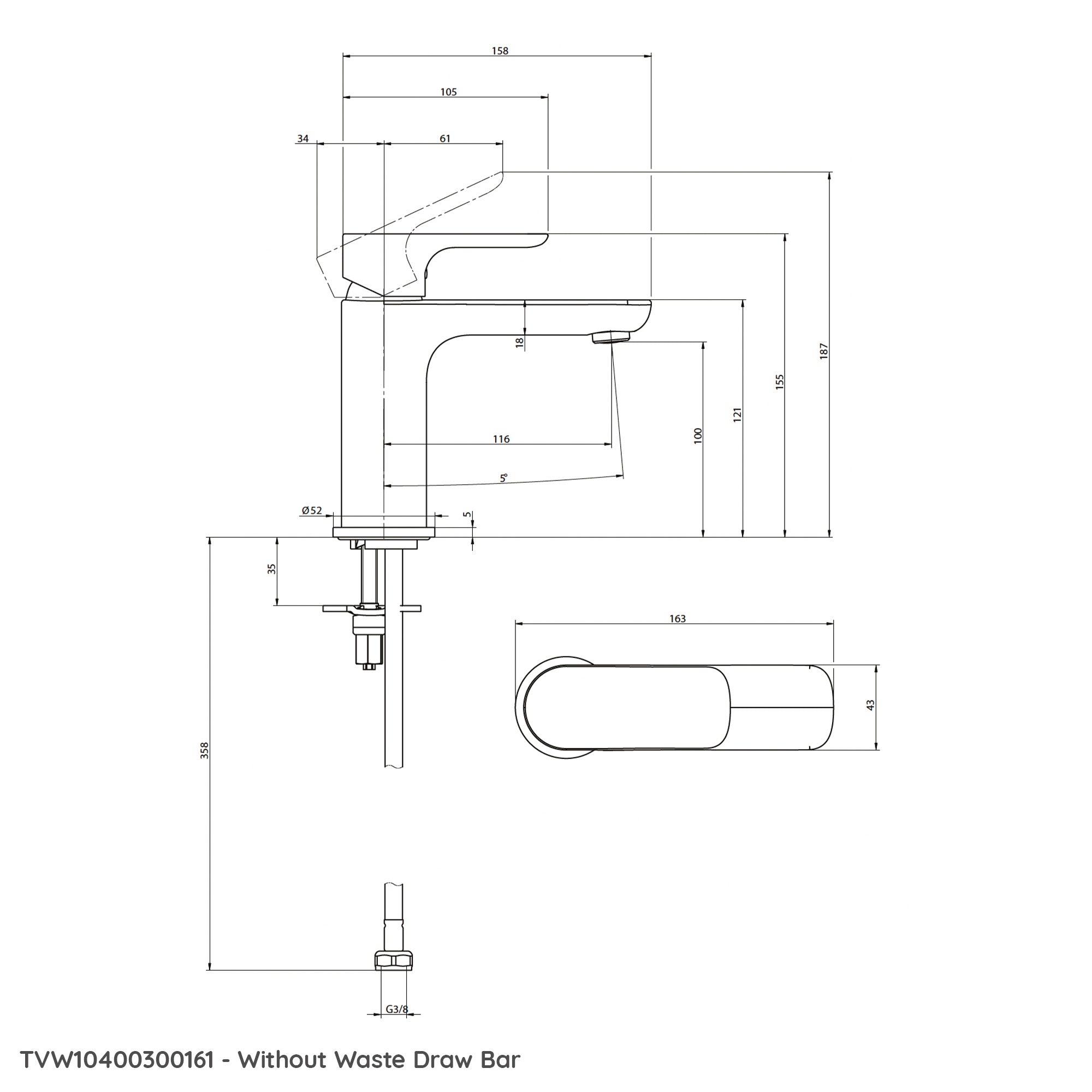 Villeroy & Boch O.novo Basin Mixer Single Lever - With Waste Option