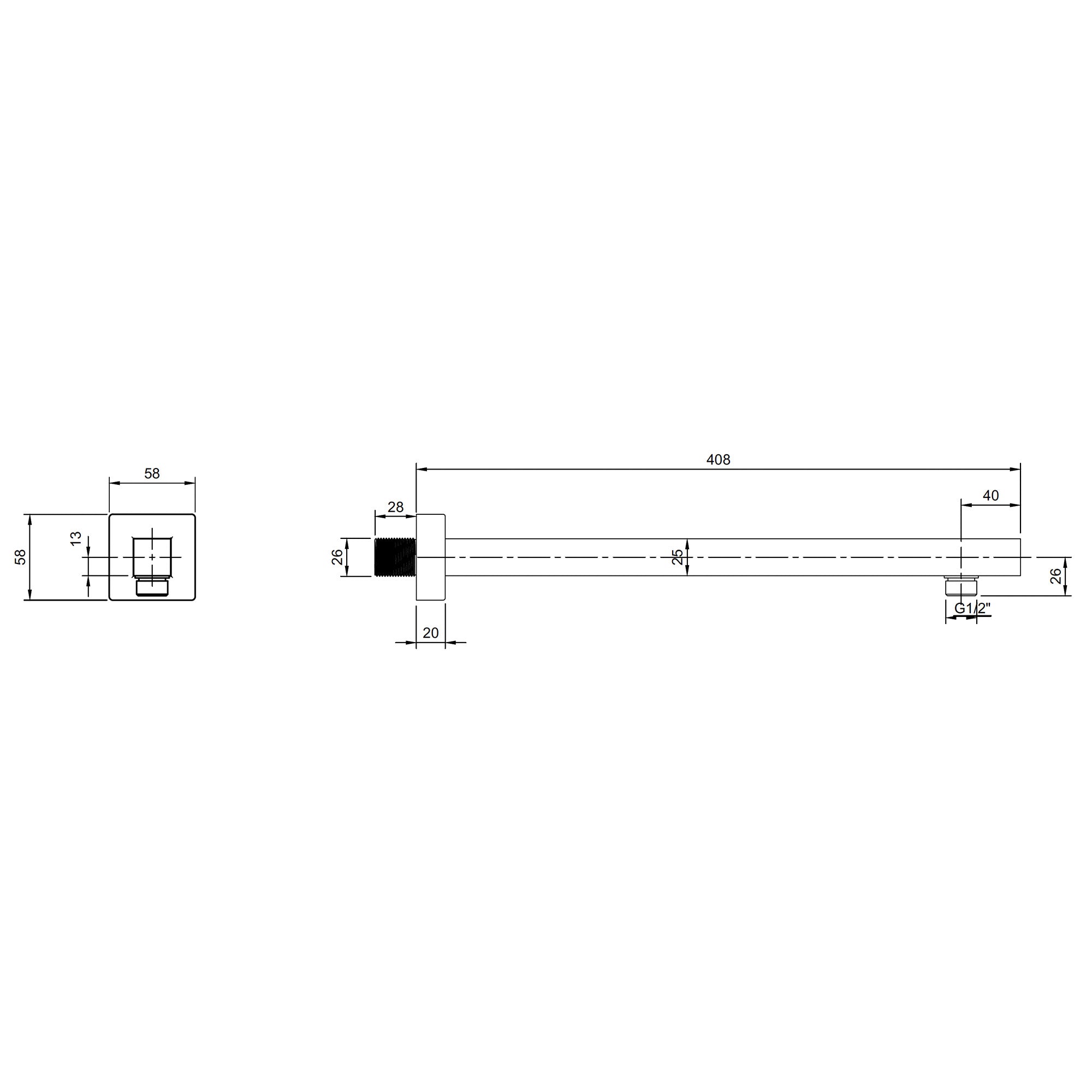 Villeroy & Boch Universal Showers Square Shower Arm Wall Mounted - Available in Various Colours