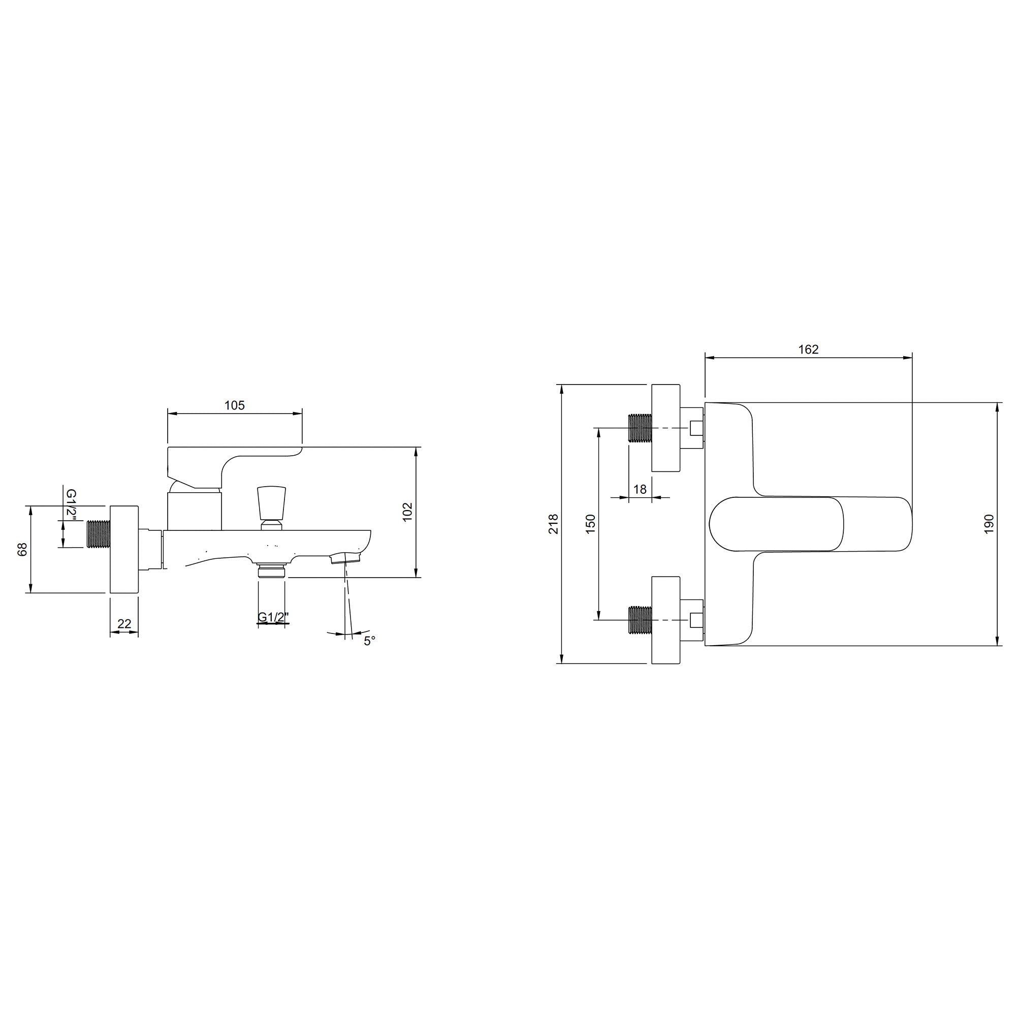 Villeroy & Boch O.novo Bath & Shower Mixer Single Lever - Wall Mounted