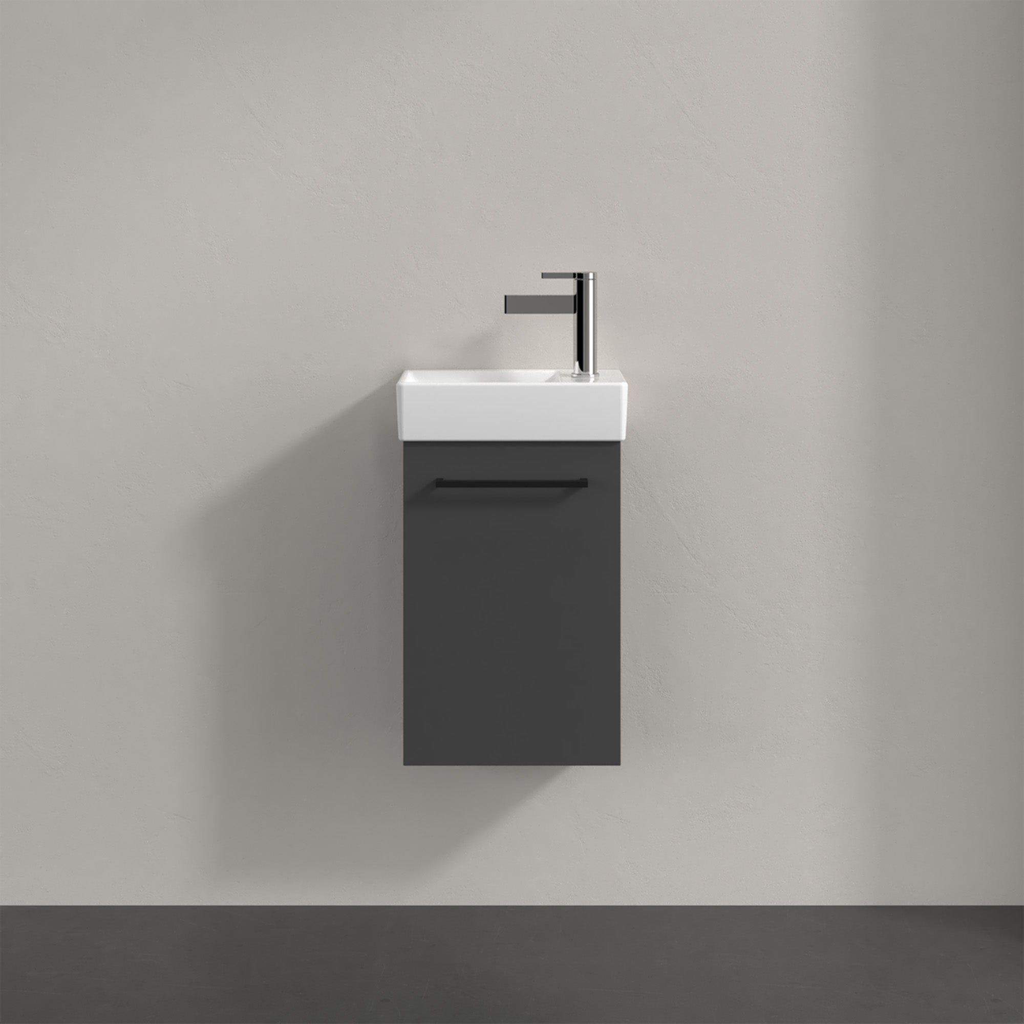 Villeroy & Boch Avento Vanity Unit, 1 Door Left Hand Black Handle - 340 x 514 x 234 mm