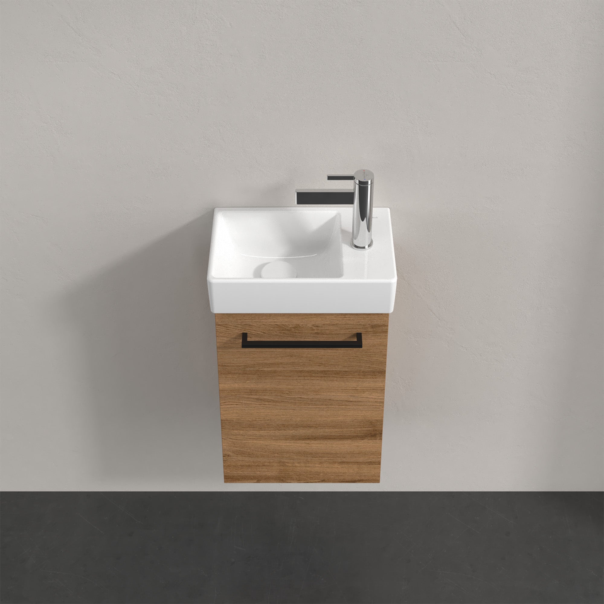 Villeroy & Boch Avento Vanity Unit, 1 Door Left Hand Black Handle - 340 x 514 x 234 mm