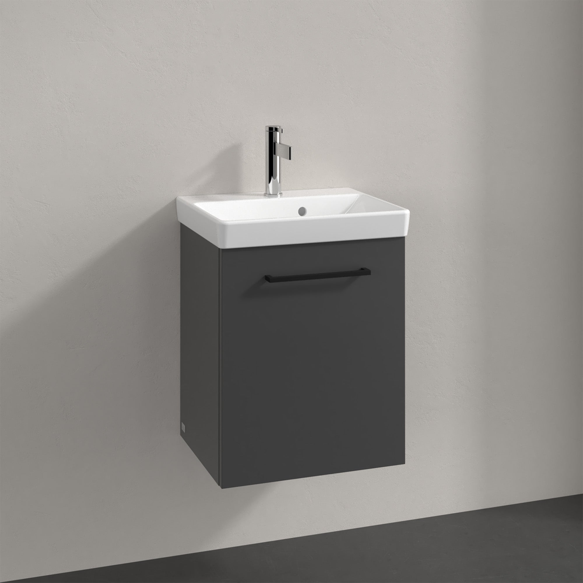 Villeroy & Boch Avento Vanity Unit, 1 Door Right Hand Black Handle - 426 x 514 x 384 mm