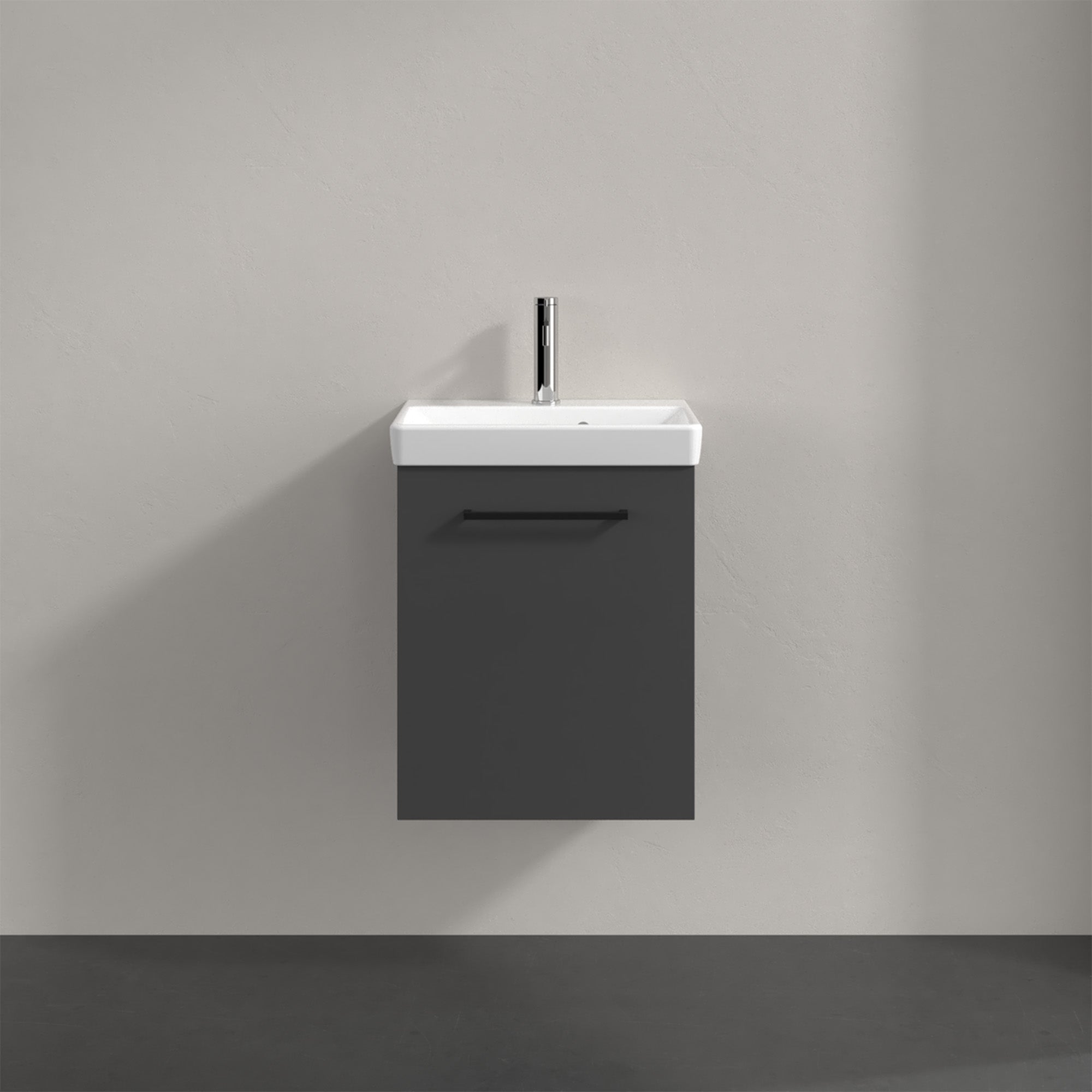 Villeroy & Boch Avento Vanity Unit, 1 Door Right Hand Black Handle - 426 x 514 x 384 mm