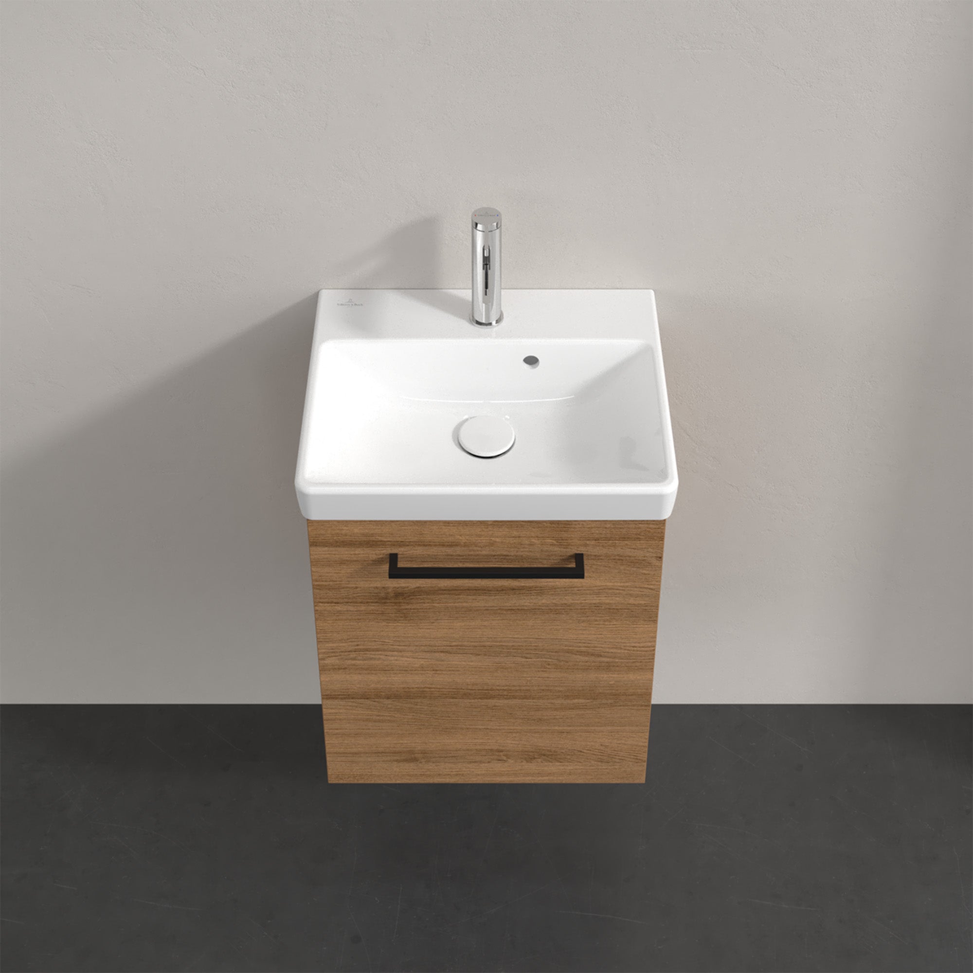 Villeroy & Boch Avento Vanity Unit, 1 Door Right Hand Black Handle - 426 x 514 x 384 mm