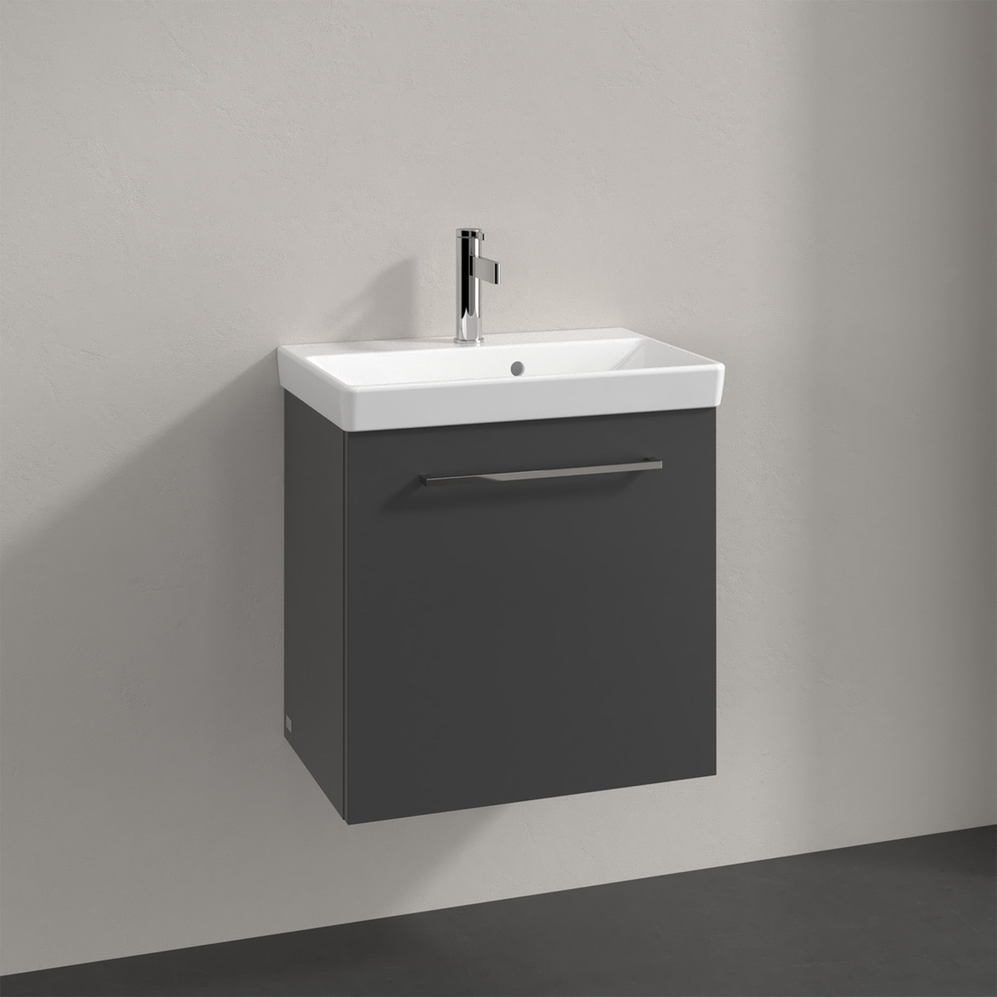 Villeroy & Boch Avento Vanity Unit, 1 Door Left Hand Chrome Handle - 526 x 514 x 384 mm