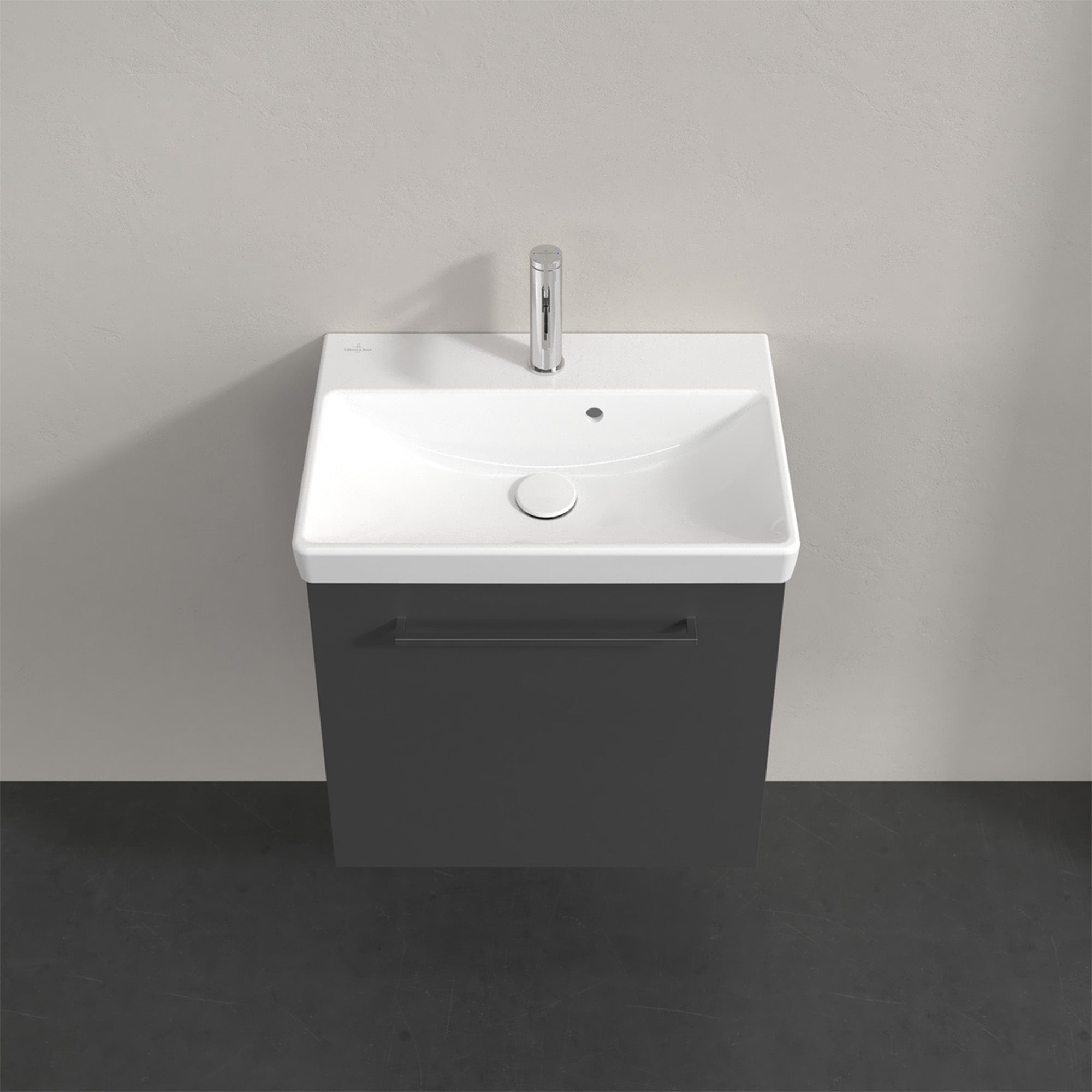 Villeroy & Boch Avento Vanity Unit, 1 Door Left Hand Chrome Handle - 526 x 514 x 384 mm