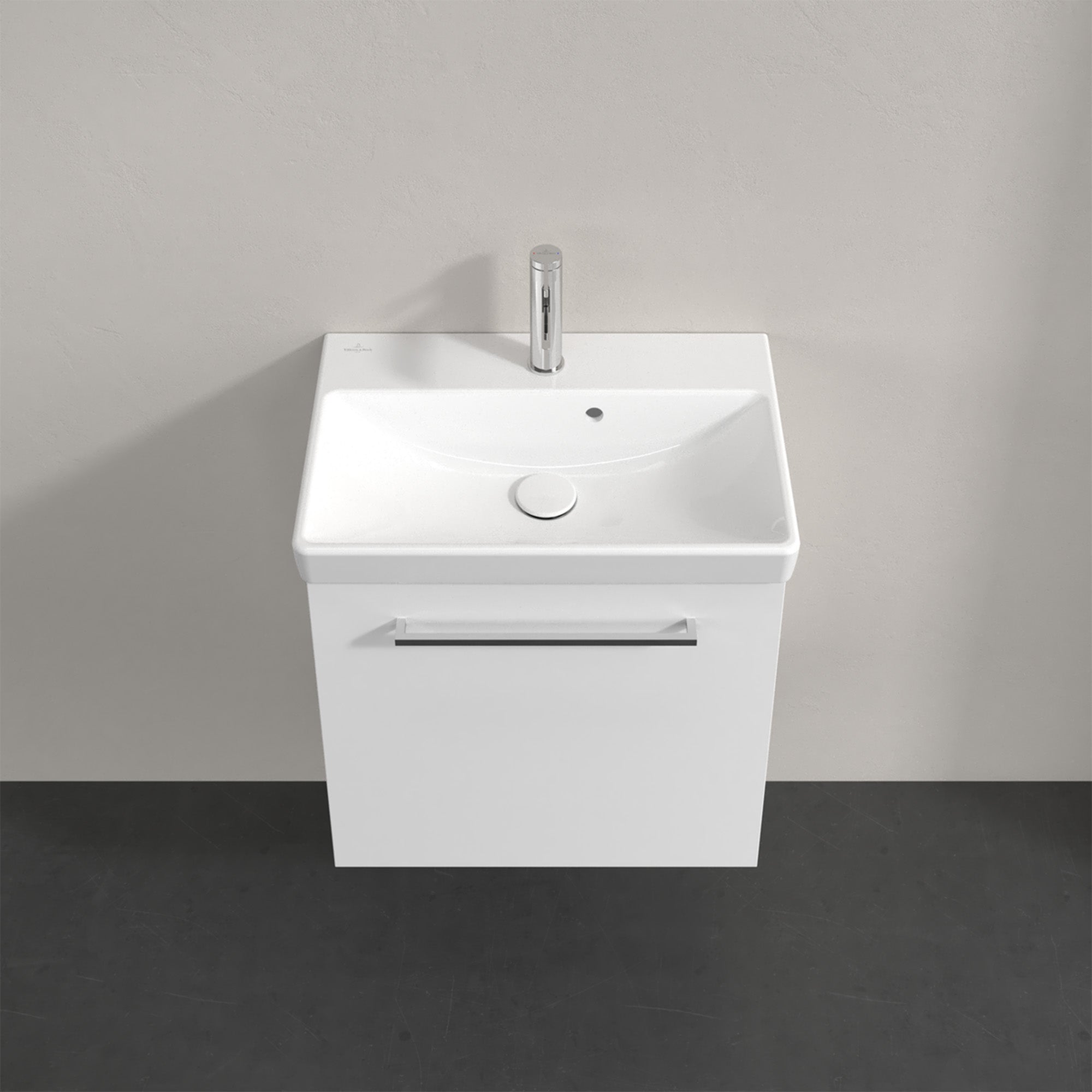 Villeroy & Boch Avento Vanity Unit, 1 Door Left Hand Chrome Handle - 526 x 514 x 384 mm