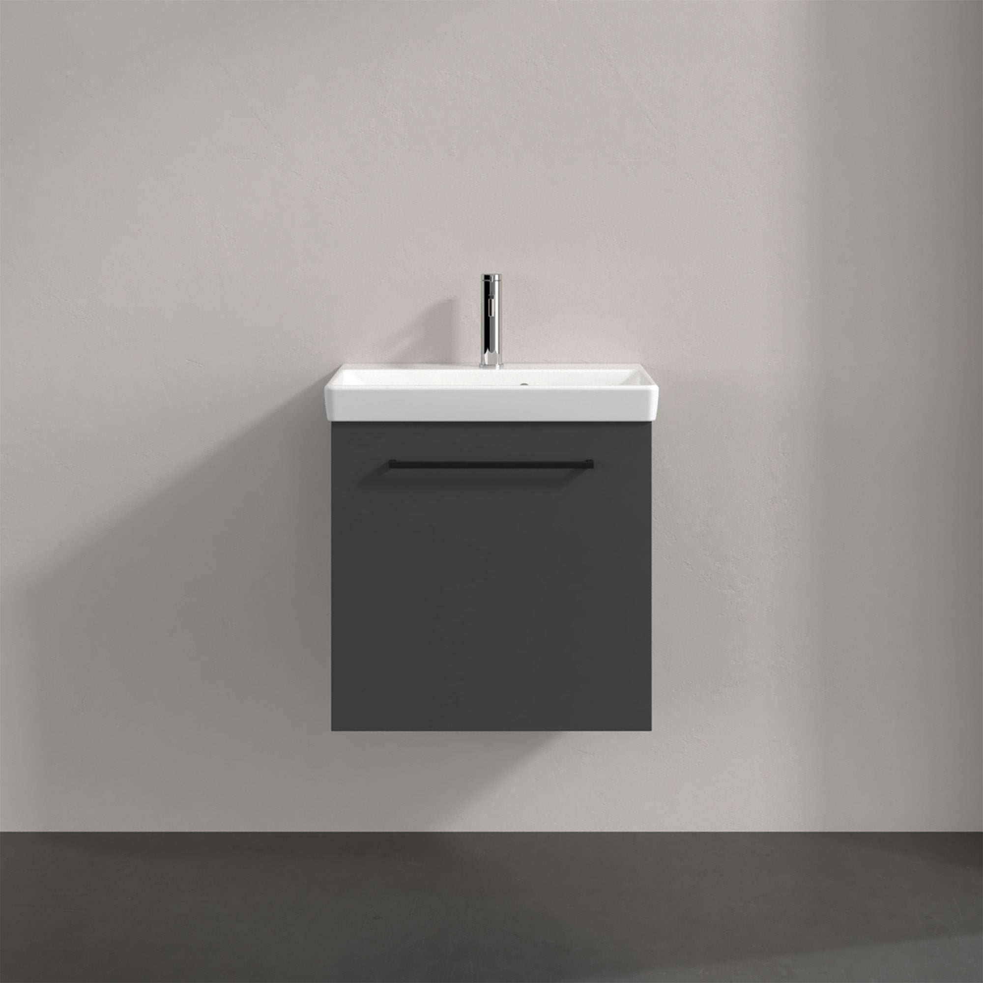 Villeroy & Boch Avento Vanity Unit, 1 Door Left Hand Black Handle - 526 x 514 x 384 mm