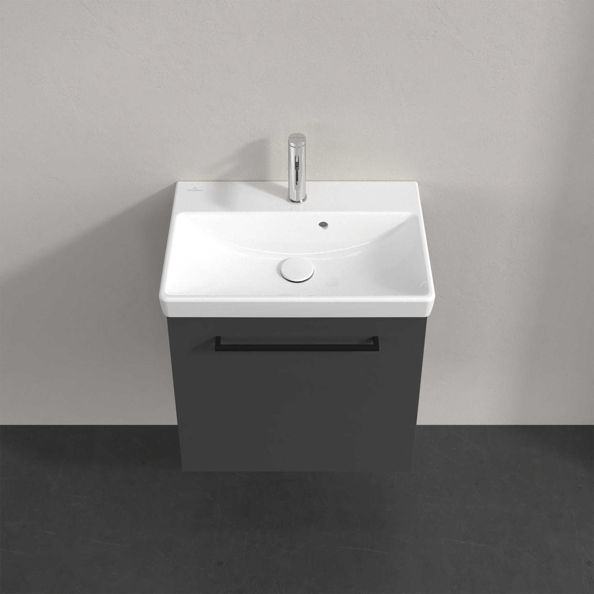 Villeroy & Boch Avento Vanity Unit, 1 Door Left Hand Black Handle - 526 x 514 x 384 mm
