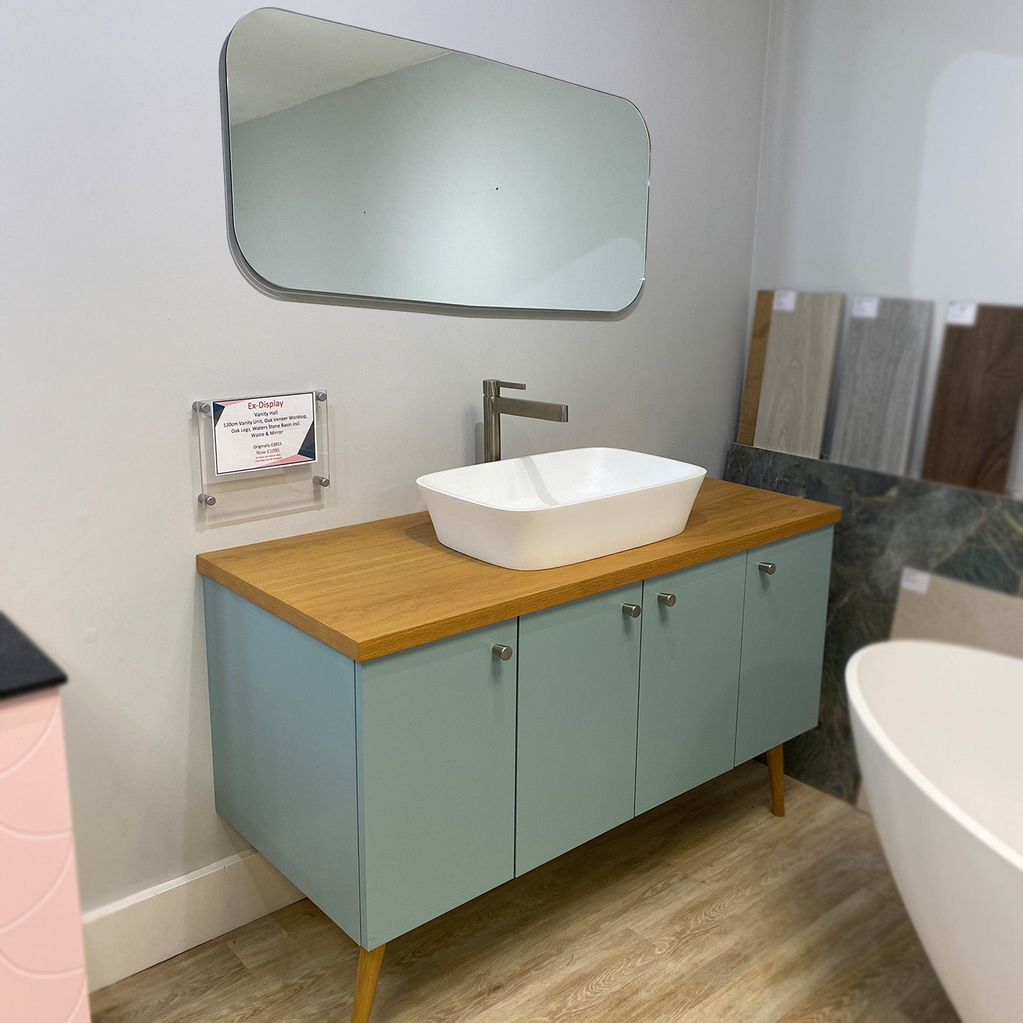 Vanity Hall Bathroom Furniture in Aqua including Mirror, Basin and Waste - Ex Display