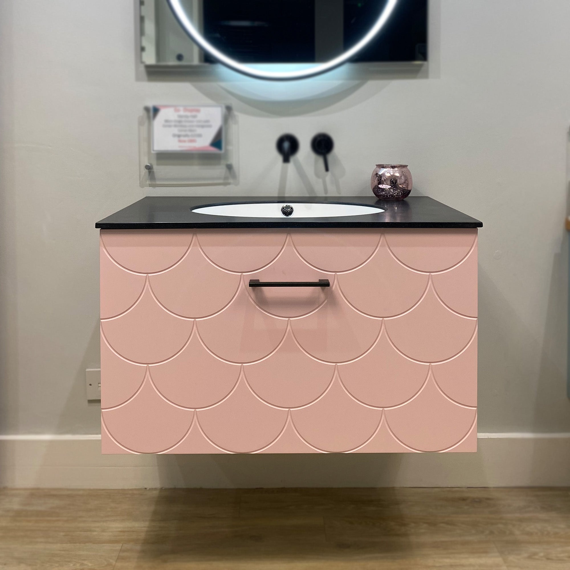 Vanity Hall Bathroom Vanity Unit in Pink including Corian Worktop and Basin - Ex Display