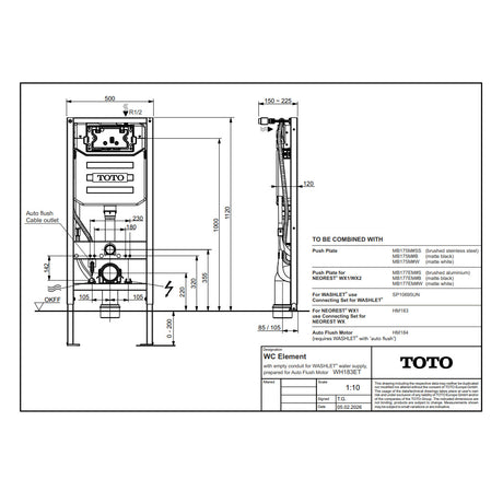 TOTO 1120mm Wall Hung Washlet Cistern Frame