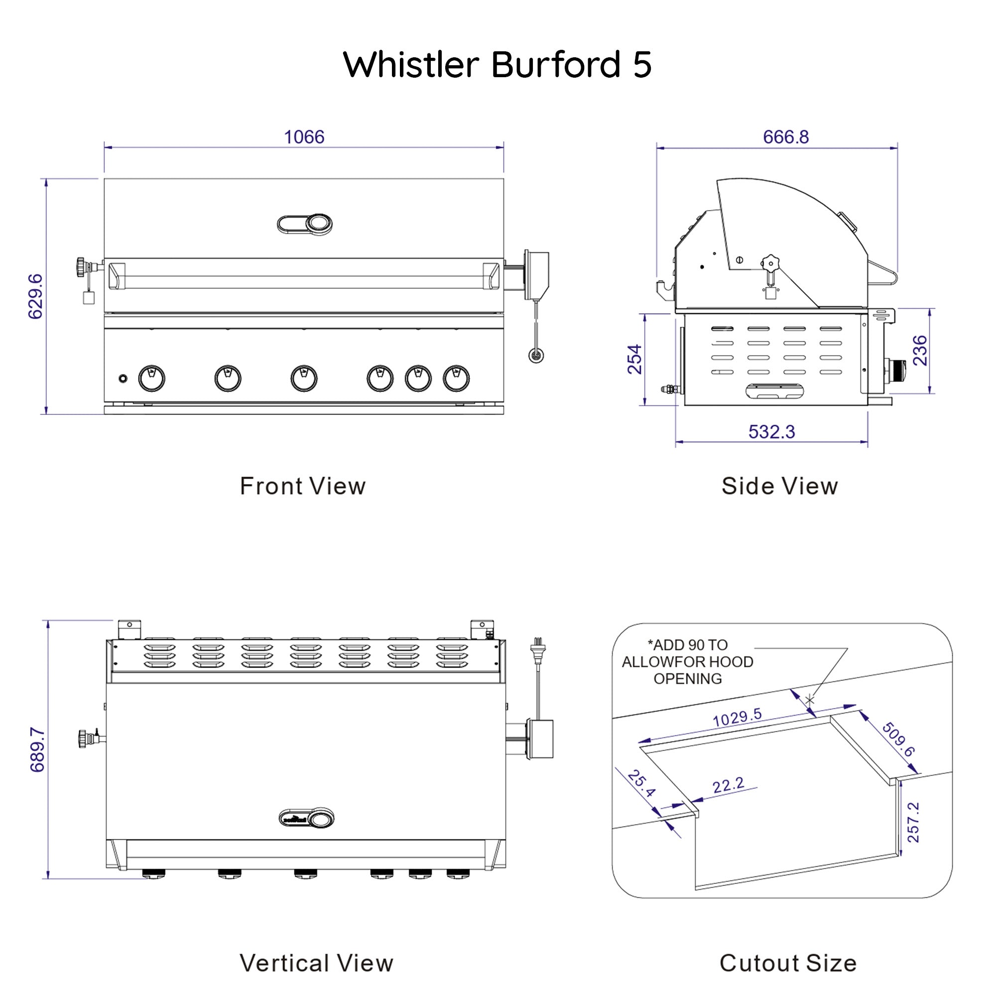 Whistler Burford 5 Built-In Gas BBQ - Silver