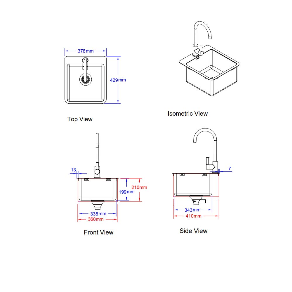 Bull BBQ Component Small Premium Stainless Steel Sink and Tap