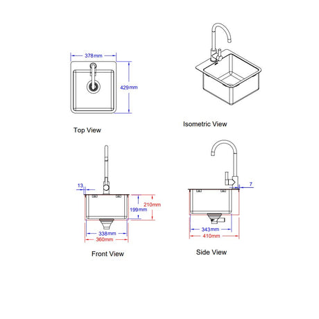 Bull BBQ Component Small Premium Stainless Steel Sink and Tap