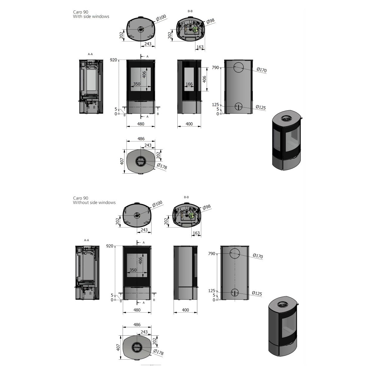 Rais Caro 90 Wood Burning Stove - Glass Door