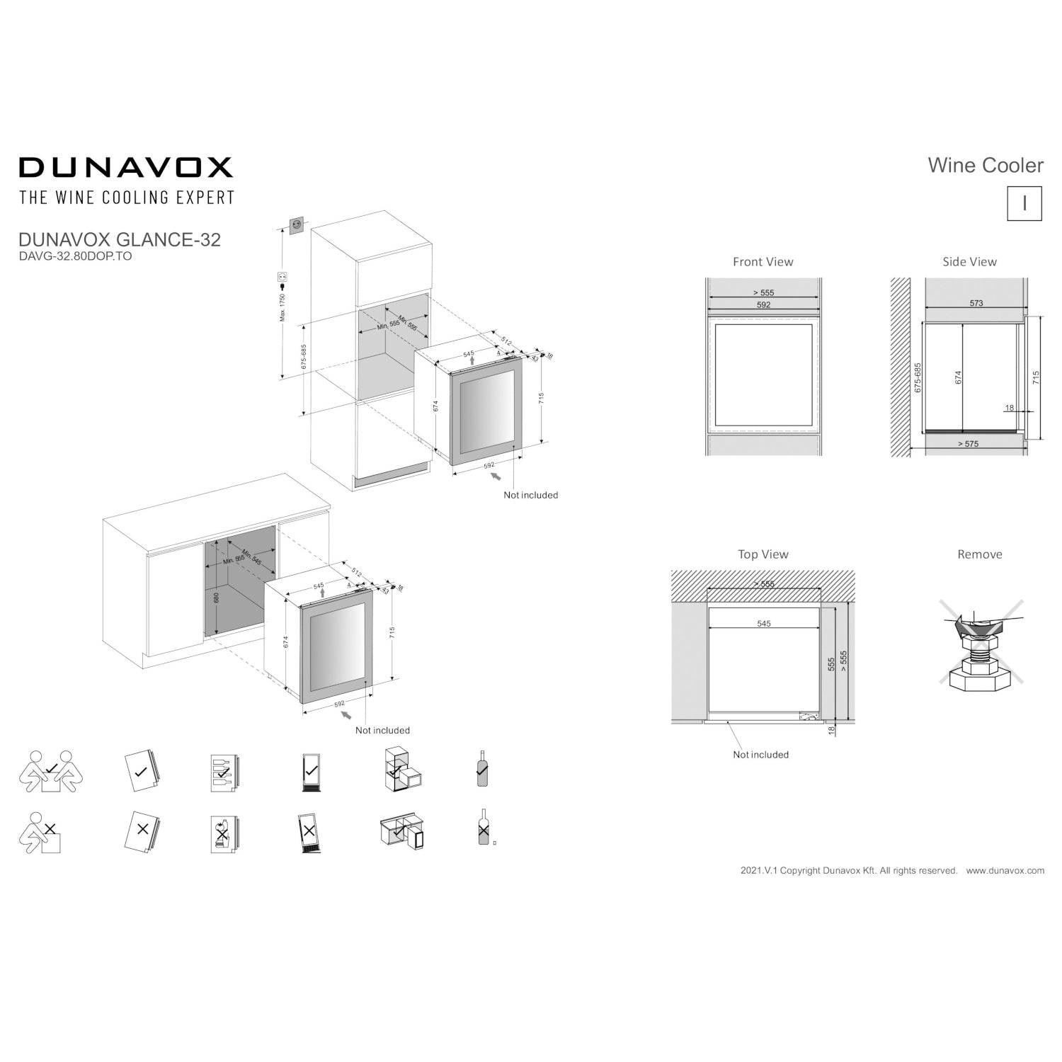 Dunavox Glance-32 Integrated Wine Cooler - Available in 3 Colours