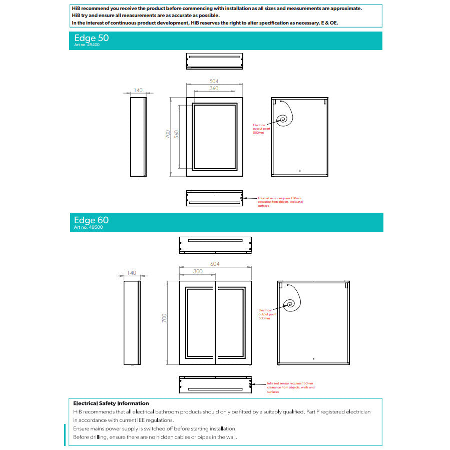 HIB Edge LED Demisiting Aluminium Mirrored Cabinet With Integrated Charging Sockets