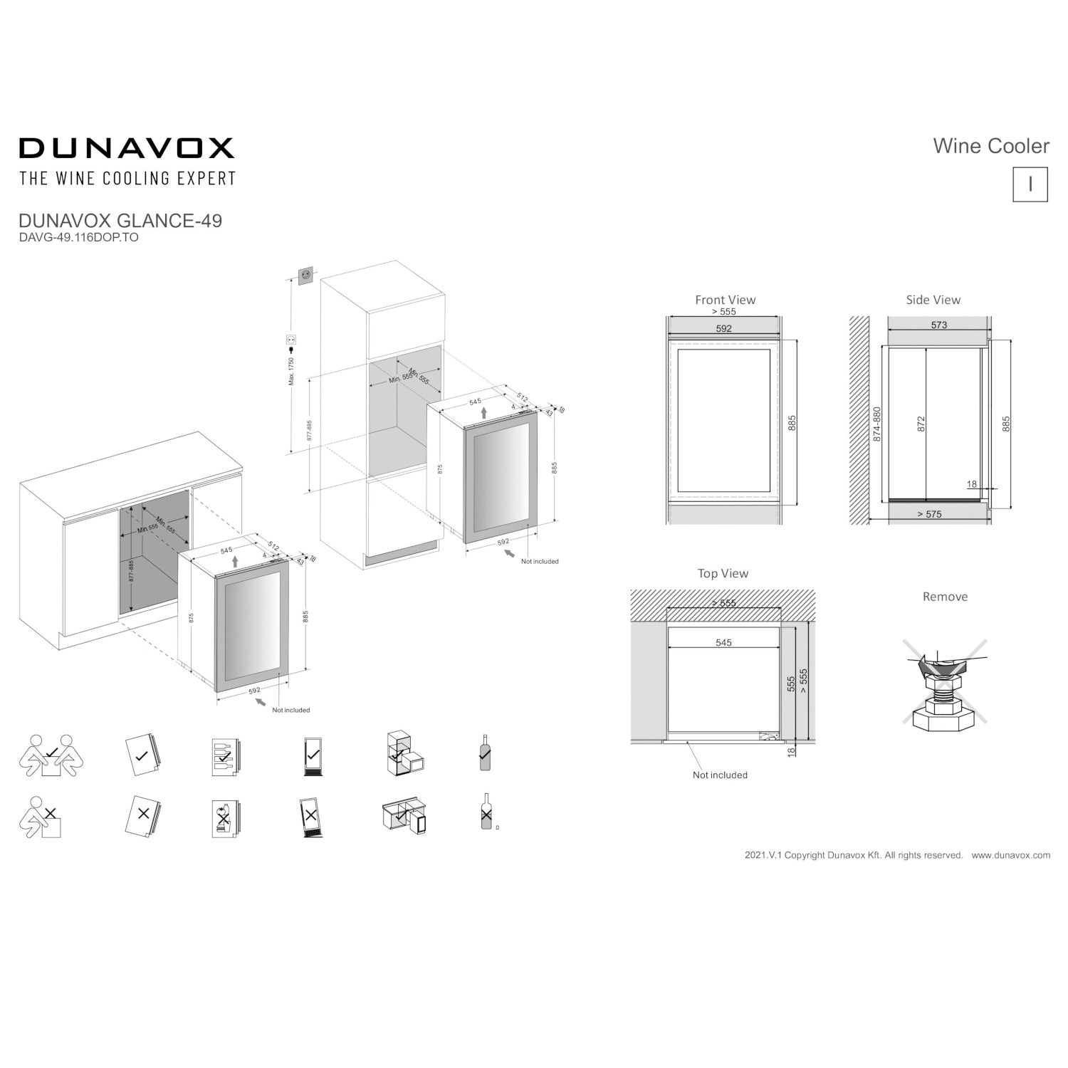 Dunavox Glance-49 Integrated Wine Cooler - Available in 3 Colours