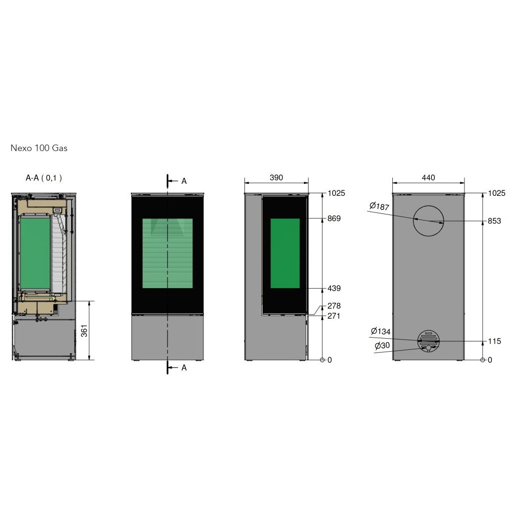 Rais Nexo 100 Gas Stove - Classic Steel Door