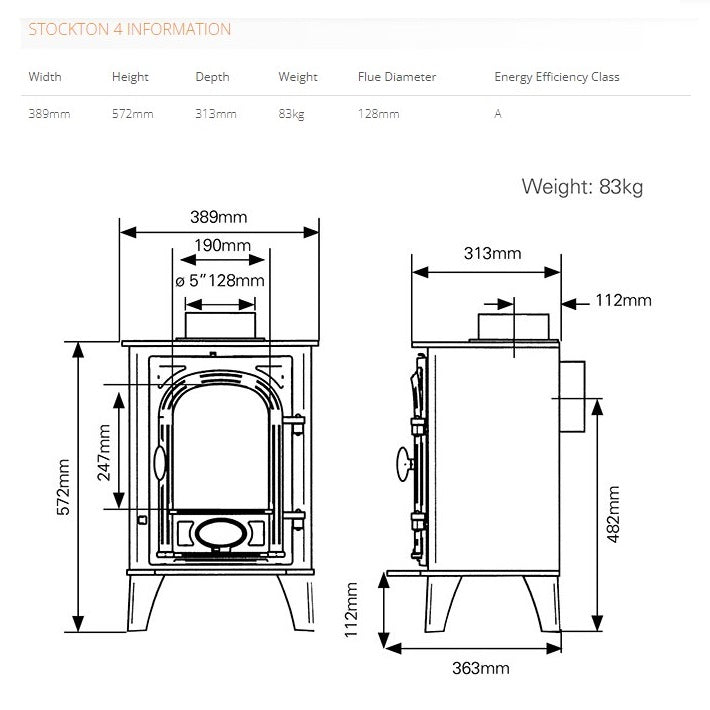 Stovax Stockton 4 Wood Burning Stove - EcoDesign Ready