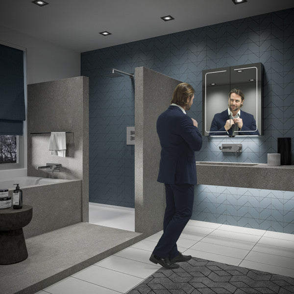 HIB Vapor LED Demisiting Aluminium Mirrored Cabinet With Integrated Charging Socket