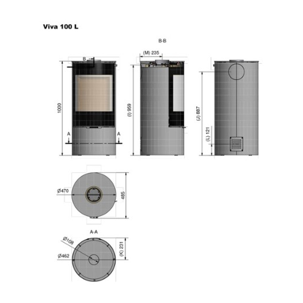Rais Viva L 100 Classic Wood Burning Stove - Full Glass Door With Glass Sides