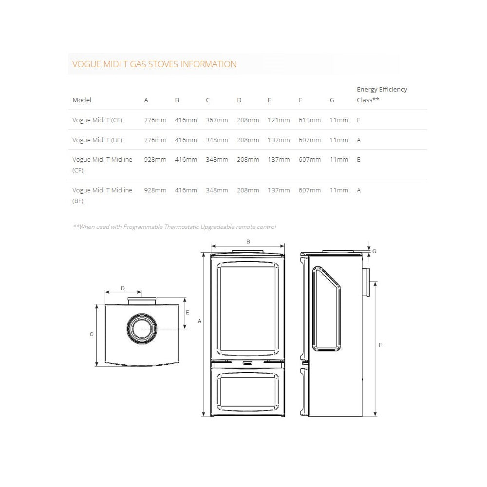 Gazco Vogue Midi T 3 Sided Gas Stove - Balanced Flue - Natural Gas