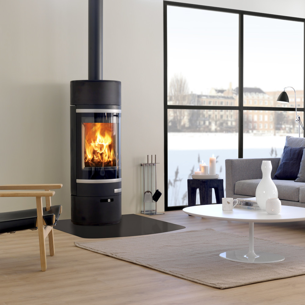 An image of Scan 85-2 Wood Burning Stove - Black with Aluminium Trim and Handles