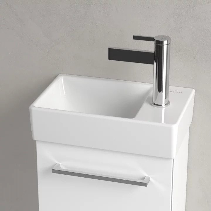 An image of Villeroy & Boch Avento Handwashbasin, 360 x 220 x 110 mm - Crystal Grey, Left Do...