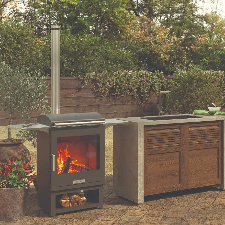 An image of Dragonfly Hestia Heat and Cook Grill 50 Outdoor Wood Burning Stove