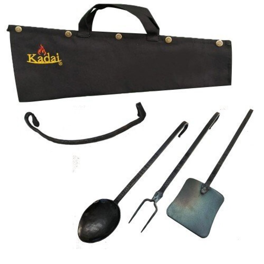 Kadai Set of 3 Hand-Forged Utensils with Cotton Wrap